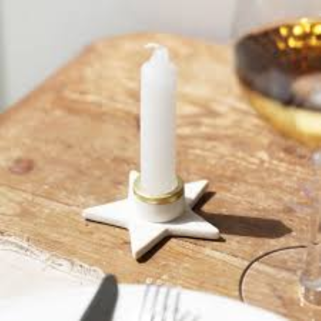 CERAMIC STAR CANDLE HOLDERS GOLD
